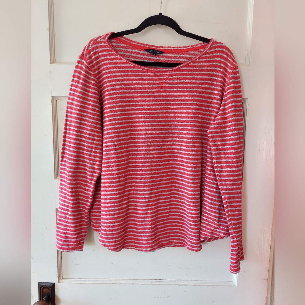 Lands' End Women's Red and Gray Striped Shirt